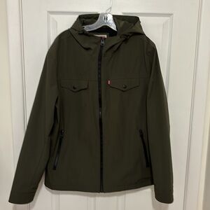 Levi's Men's Artic Cloth Filled Performance Hooded Olive Green Rain Jacket